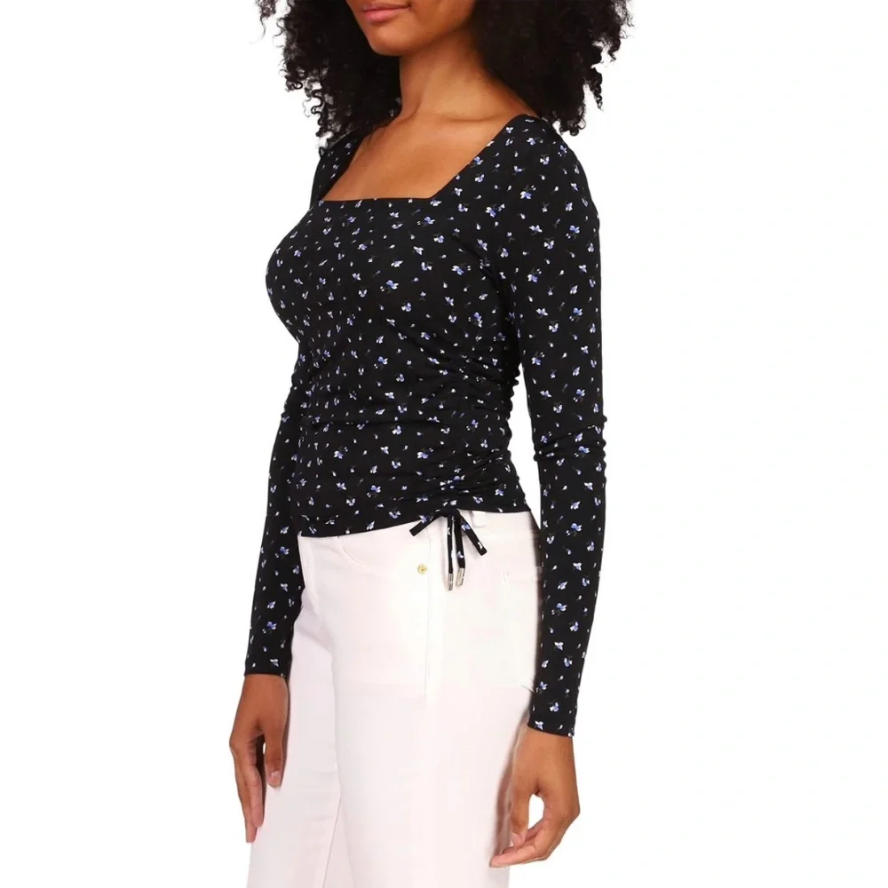 NWT Michael Michael Kors Leopard Animal Print Square Neck Long Sleeve Top Small - Picture 2 of 13